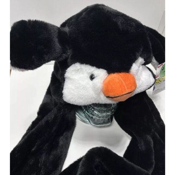 Black Penguin Winter Hat with Moving Jumping Ears for Kids/Adults Plush, New - Picture 6 of 7